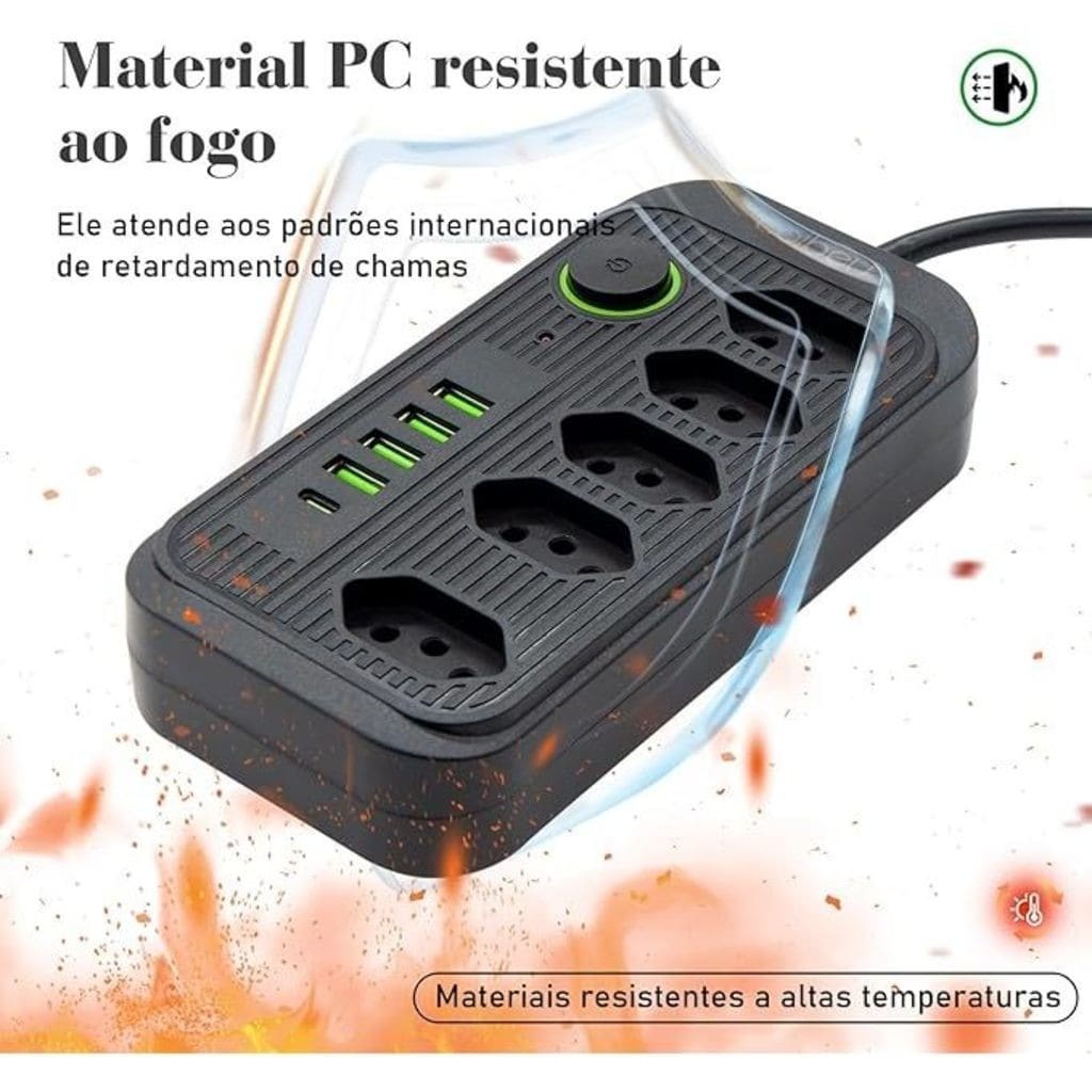 Filtro de Linha com 5 Tomadas Extensão Elétrica Universal 4 USB E Usb C