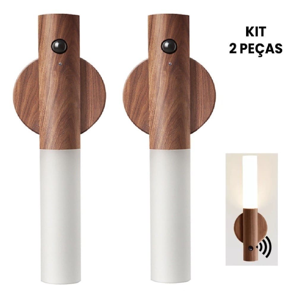 Luminaria Luz Led Recarregável Sensor de Movimento Arandela de Madeira Minimalista Para Mesa Parede