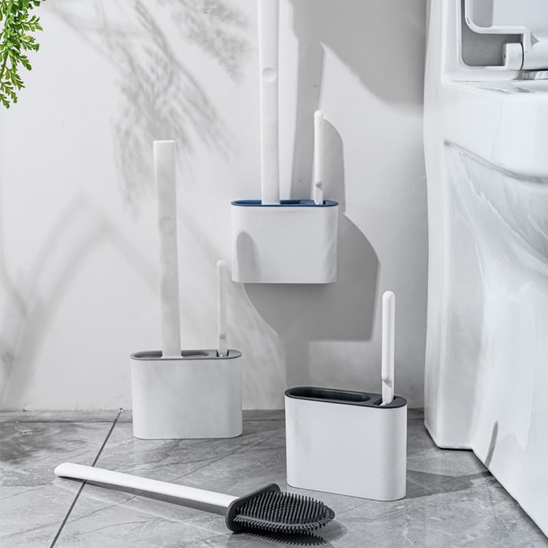 2 em 1 Escova de Silicone para Vaso Sanitário - Base de Banheiro Privada, Alta Eficiência